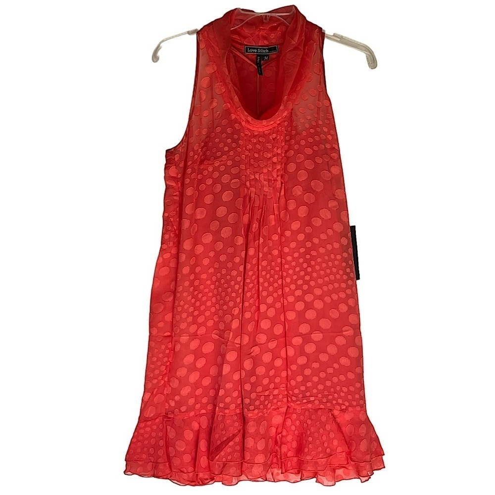 NWT Love Stitch Sheer Red Polka Dot Cowl Neck Dress Medium